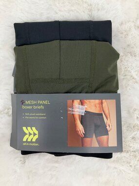 All in Motion Men's Mesh Panel Boxer Briefs Medium 32-34 2 pair Black Green NEW